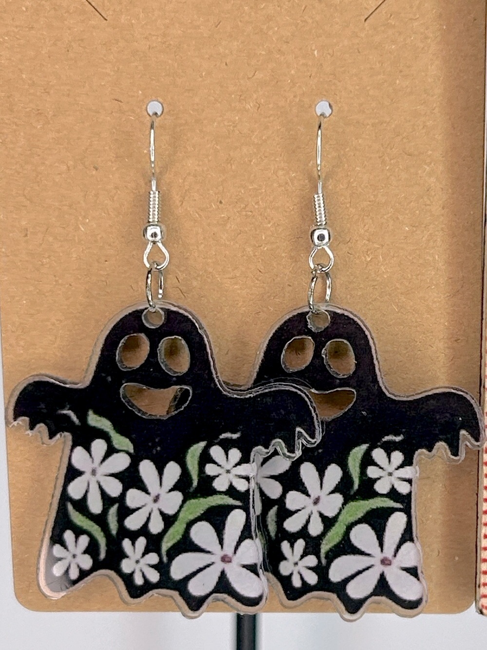 Black Floral Ghost Acrylic Dangle Earrings Fashion Jewelry Halloween Fall